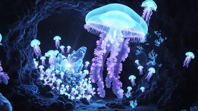 Glowing deep sea jellyfish animation background