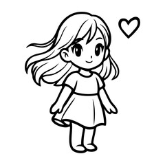 Dibujo con líneas de niña de pie con un corazón cerca de la cabeza  © teracreonte
