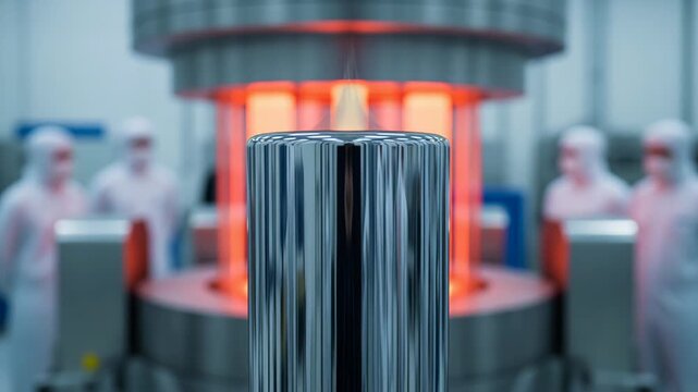 Silicon ingot cooling process with shimmering heat haze effect captured in factory setting