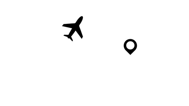 Airplane flying over location marker animation transparent background