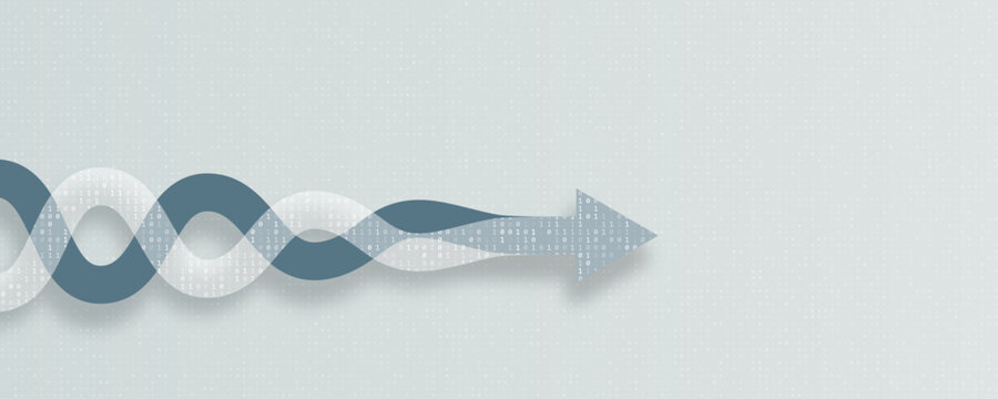 Two connecting arrows symbolizing artificial intelligence and humans working together to achieve a common goal, isolated on a light digital abstract background. Vector illustration.