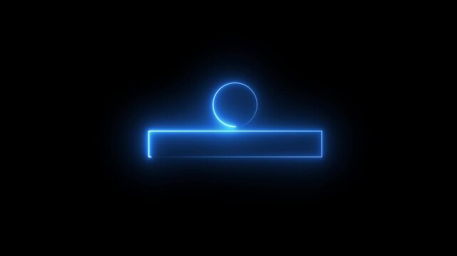 Abstract blue neon horizontal bar with a glowing circle icon on a dark digital display