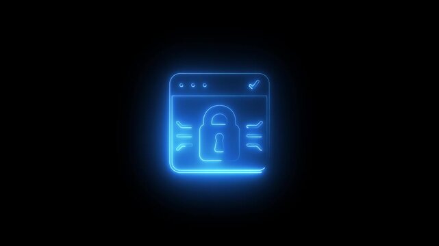 Neon Blue Padlock on Dark Background Secure Website Protection Concept