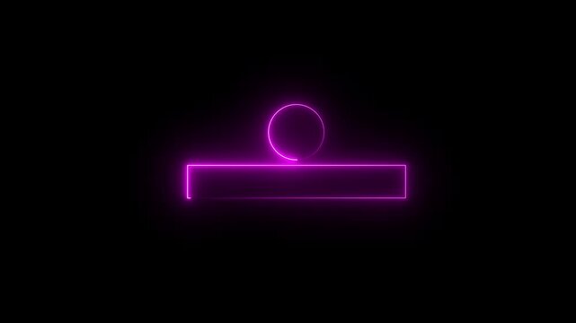 Abstract blue neon horizontal bar with a glowing circle icon on a dark digital display