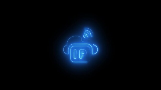 Glowing Blue I P Address with Cloud and Wi Fi Signal on Black Background for Tech and Network