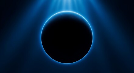 Obraz premium A glowing blue circle in a dark void with emanating light rays