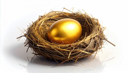 Golden egg nestled in a natural nest, symbolizing wealth and investment. The image captures the essence of financial prosperity