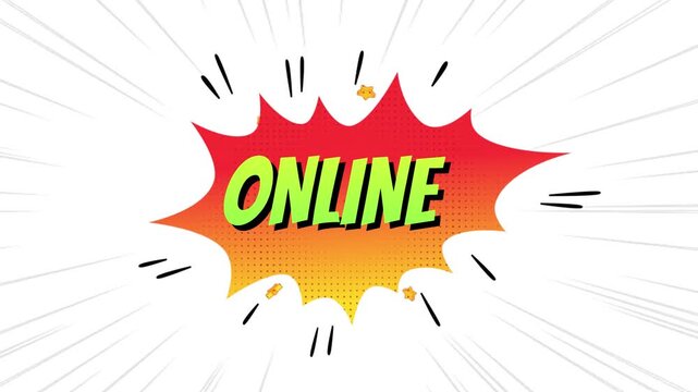 ONLINE Comic Style Pop Art Text Animation with Bold Cartoon Typography on White Background