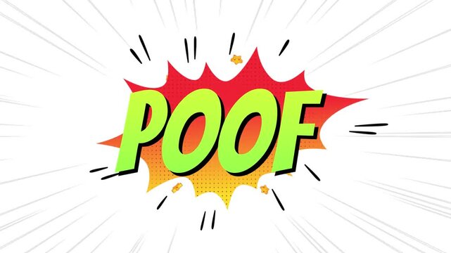 POOF Comic Style Pop Art Text Animation with Bold Cartoon Typography on White Background
