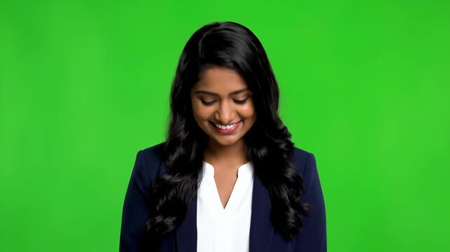 Smiling Indian Businesswoman on Green Screen Background.