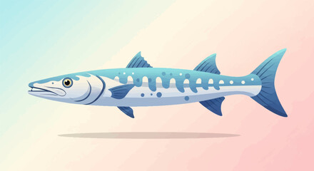 Obraz premium A stylized illustration of a barracuda fish in profile, against a soft gradient background