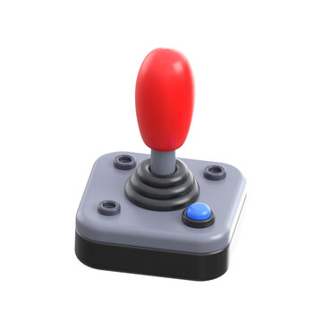 A retro styled 3d illustration of an arcade joystick for gaming visuals.