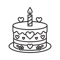 Birthday cake vector illustration with heart and candle