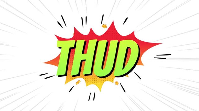THUD Comic Style Pop Art Text Animation with Bold Cartoon Typography on White Background