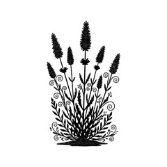 Fototapeta premium A natural black and white flower isolated on a branch with green leaves and grass for a decorative plant aesthetic