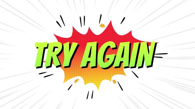 Try Again Text Animation &ndash; Pop Art Comic Style Call To Action Motion Graphic