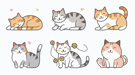 Fototapeta premium A collection of cute cartoon kitten and cat characters in a funny vector art design set