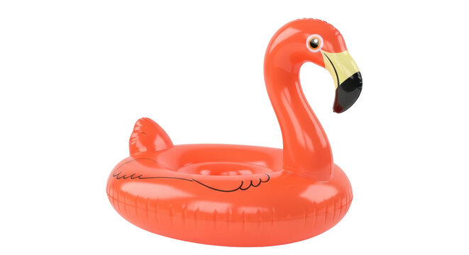 Inflatable flamingo pool float PNG isolated on transparent background, summer fun and party decoration for swimming pool