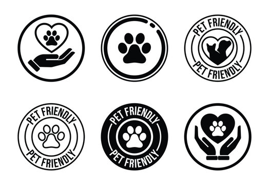 Pet friendly icons with paw prints and hearts for business advertising animals and pets
