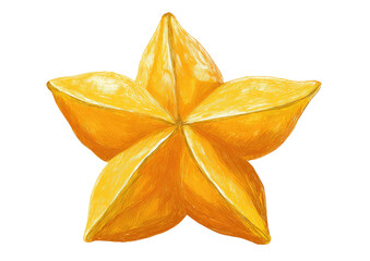 Fototapeta premium A vibrant, detailed illustration of a star fruit, showcasing its five-pointed shape and golden hues