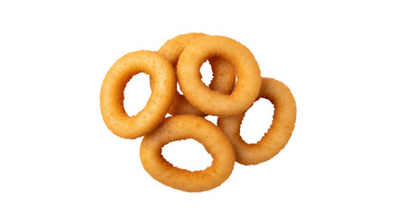 Fototapeta premium Golden onion rings isolated PNG, crispy fried snack food on transparent background, appetizer for fast food restaurants and catering