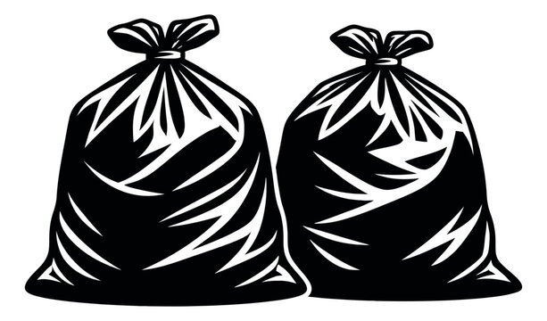 Stylized trash bag set featuring two tied waste bags for waste management