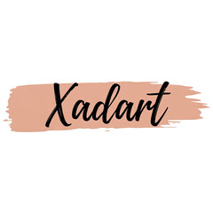 Handwritten brush script text 'Xadart' over a peach-colored paint stroke, branding element isolated PNG with Transparent Background