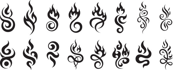 Fototapeta premium Abstract mystical smoke and flame symbols silhouette collection, curve and spiral for branding or decorative applications. vector format.
