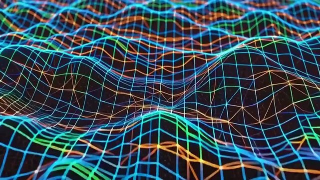 Vibrant Wavy Lines in Grid Pattern.