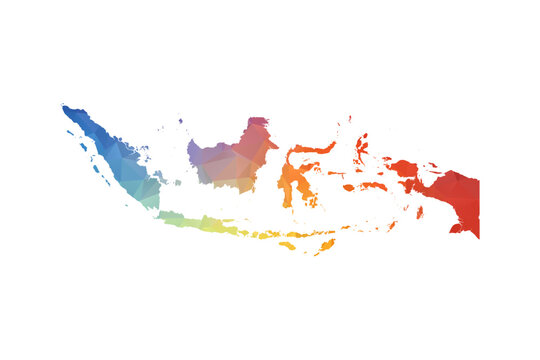 Indonesia Map - Polygon Style Vector Illustration in Rainbow Gradient, Low Poly Multicolor Geometric Design, Isolated on White Background, Suitable for Reports, and Creative Projects.