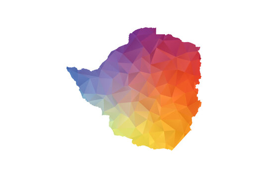 Zimbabwe Map - Polygon Style Vector Illustration in Rainbow Gradient, Low Poly Multicolor Geometric Design, Isolated on White Background, Suitable for Reports, and Creative Projects.