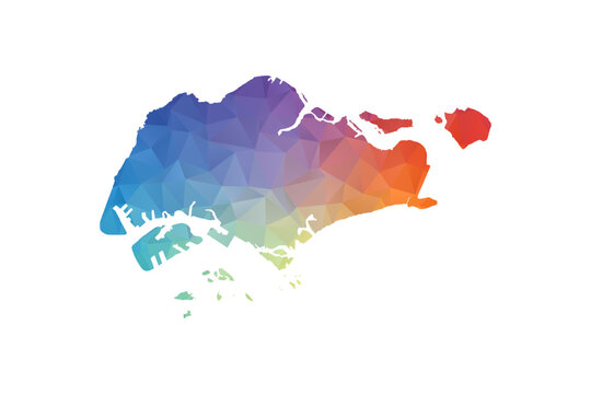 Singapore Map - Polygon Style Vector Illustration in Rainbow Gradient, Low Poly Multicolor Geometric Design, Isolated on White Background, Suitable for Reports, and Creative Projects.