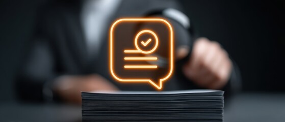 Icon of Friendship and Documentation in a Professional Environment with Stack of Papers and Checkmark Symbol