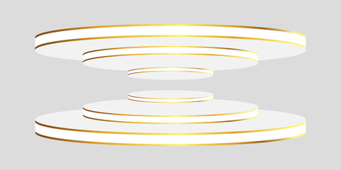 3d product display podium platform. 3d realistic white cylinder pedestal podium. The stage for the showcase. Minimal wall scene for mockup product display. 3d podium vector illustration.
