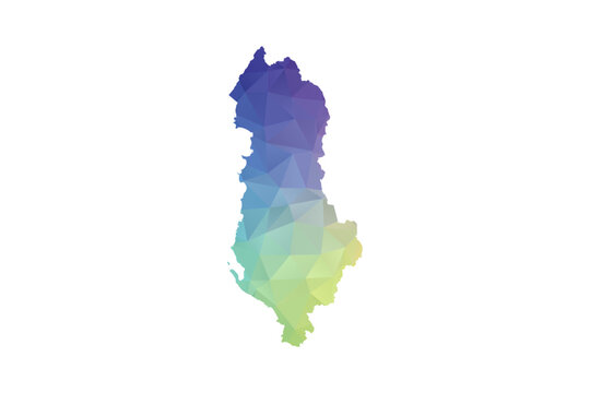 Albania Map - Polygon Style Vector Illustration in Rainbow Gradient, Low Poly Multicolor Geometric Design, Isolated on White Background, Suitable for Reports, and Creative Projects.