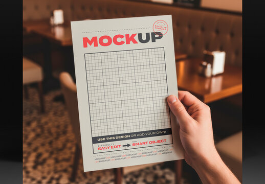 Hand Holding Bar Page Menu Poster Mockup 