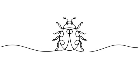 Elegant continuous one line drawing of a ladybug crawling on a stem minimalist art vector, One continuous line drawing of Ladybug insect vector illustration. Insect animal themes in simple linear pro. © Gerish