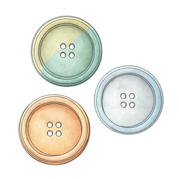 Three colorful round objects with small, symmetrical, dark dots in their centers