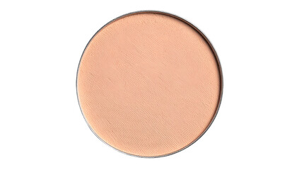 Fototapeta premium A close-up, top-down view of a light-tan, circular pressed powder compact