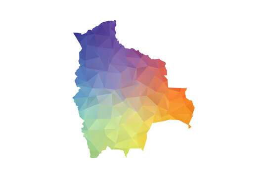 Bolivia Map - Polygon Style Vector Illustration in Rainbow Gradient, Low Poly Multicolor Geometric Design, Isolated on White Background, Suitable for Reports, and Creative Projects.