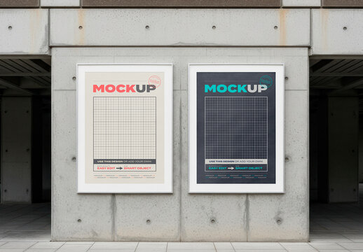 Poster Frame Mockups on Concrete Wall
