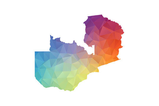 Zambia Map - Polygon Style Vector Illustration in Rainbow Gradient, Low Poly Multicolor Geometric Design, Isolated on White Background, Suitable for Reports, and Creative Projects.