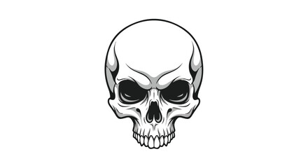 Obraz premium Black and white illustration of a human skull with a menacing expression on a plain white background.