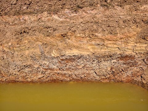cross-section of soil erosion layer.