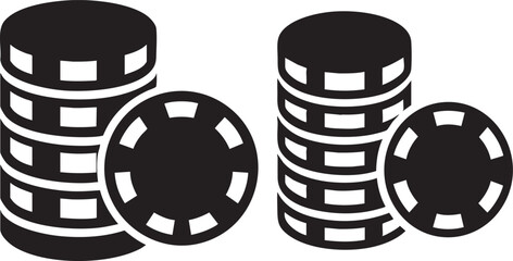 Black Vector Poker Chips Icon Isolated on White Background