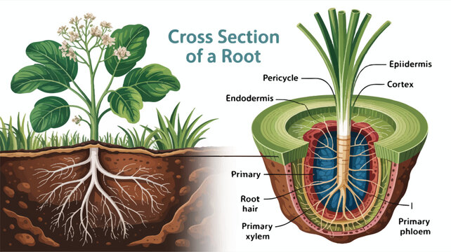 A scientific diagram showing the cross-section anatomy of a plant root (3)_traced
