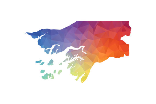 Guinea-Bissau Map - Polygon Style Vector Illustration in Rainbow Gradient, Low Poly Multicolor Geometric Design, Isolated on White Background, Suitable for Reports, and Creative Projects.