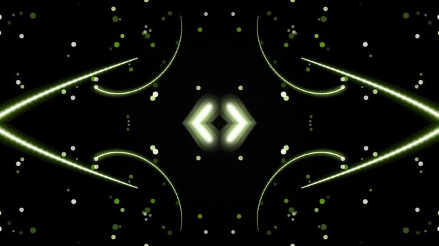 Futuristic Logo or Icon with Neon Green Arrows and Particles in Space