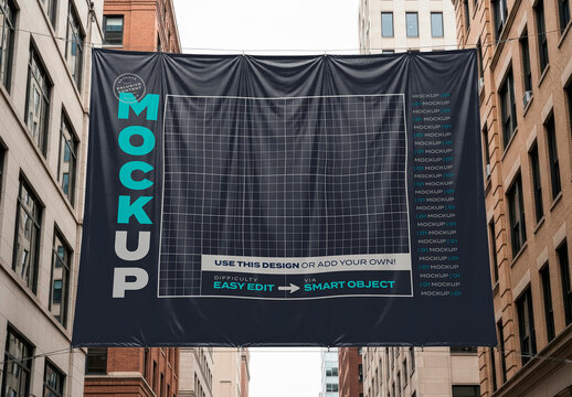 Street Banner Hanging Sign Flag Mockup