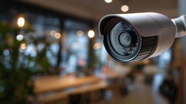 CCTV security camera, high technologies smart home security digital lifestyle with cute pets, residential surveillance system, domestic monitoring protection, defocused interior background, with
